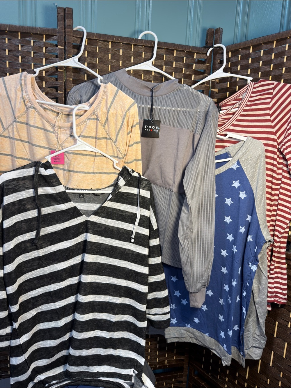 Poof New York Junior’s Large Long-Sleeve Tops - Stripes, Stars & Solids NWT